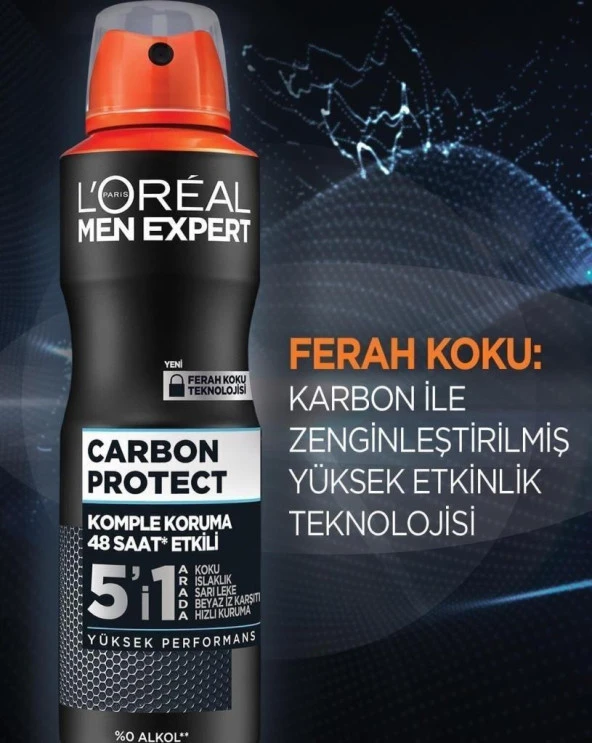 Loreal Paris Carbon Protect Anti Perspirant 5'i 1 Arada Erkek Sprey Deodorant 150 ml - 2