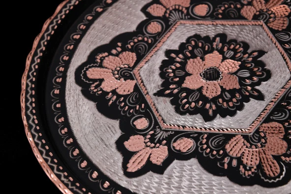 Erzincan El İşlemeli Bakır 25 CM YUVARLAK TEPSİ MİNESİZ - 3