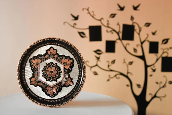 Erzincan El İşlemeli Bakır 25 CM YUVARLAK TEPSİ MİNESİZ - 4