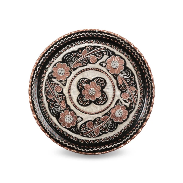 Erzincan El İşlemeli Bakır 25 CM YUVARLAK TEPSİ MİNESİZ - 6