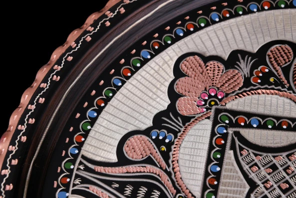 Erzincan El İşlemeli Bakır 35 CM YUVARLAK TEPSİ MİNELİ - 4