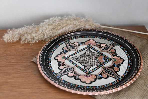 Erzincan El İşlemeli Bakır 35 CM YUVARLAK TEPSİ MİNELİ - 6