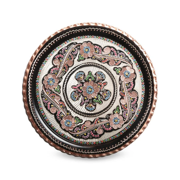 Erzincan El İşlemeli Bakır 35 CM YUVARLAK TEPSİ MİNELİ - 8