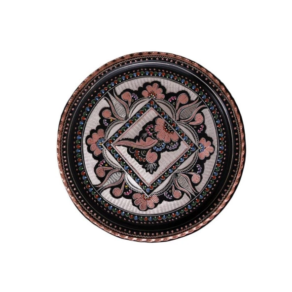 Erzincan El İşlemeli Bakır 35 CM YUVARLAK TEPSİ MİNESİZ - 3