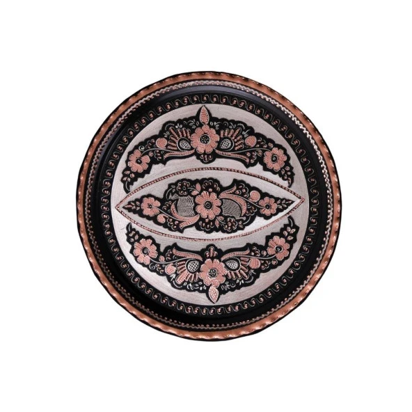 Erzincan El İşlemeli Bakır 35 CM YUVARLAK TEPSİ MİNESİZ - 4