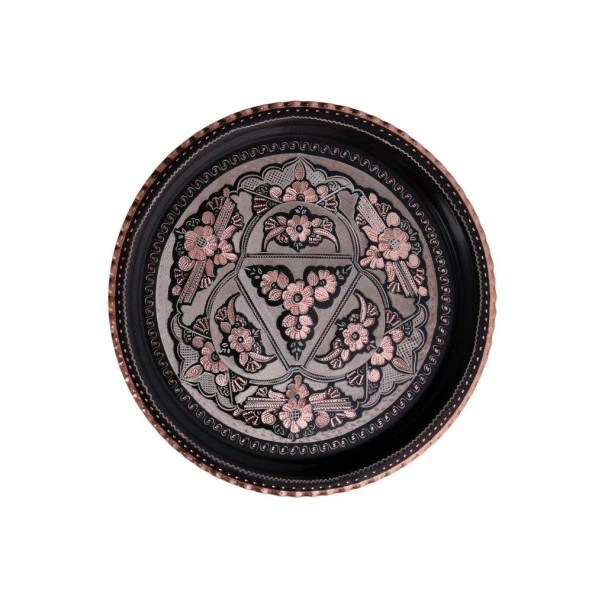 Erzincan El İşlemeli Bakır 35 CM YUVARLAK TEPSİ MİNESİZ - 5