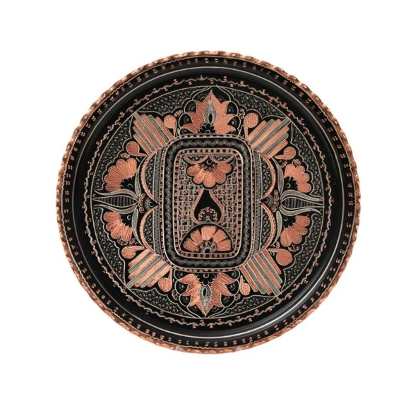 Erzincan El İşlemeli Bakır 35 CM YUVARLAK TEPSİ MİNESİZ - 6