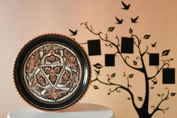 Erzincan El İşlemeli Bakır 35 CM YUVARLAK TEPSİ MİNESİZ - 8