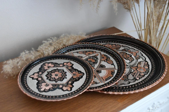 Erzincan El İşlemeli Bakır 35 CM YUVARLAK TEPSİ MİNESİZ - 9