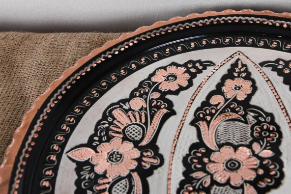 Erzincan El İşlemeli Bakır 35 CM YUVARLAK TEPSİ MİNESİZ - 10