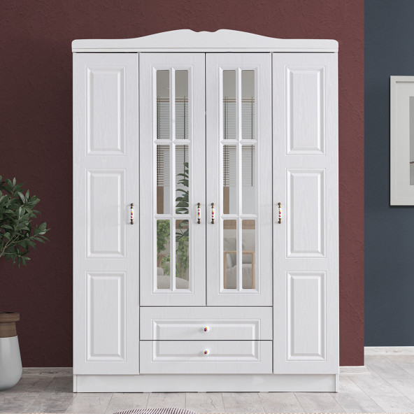 Setay Mobilya Gardırop, Country West Mdf Ön Yüzeyli 4 Kapaklı Dolap - Beyaz - 2