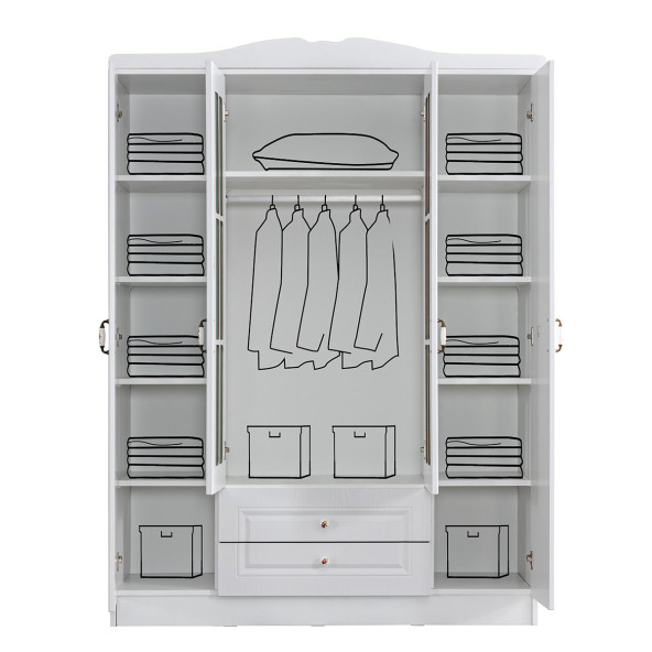 Setay Mobilya Gardırop, Country West Mdf Ön Yüzeyli 4 Kapaklı Dolap - Beyaz - 4