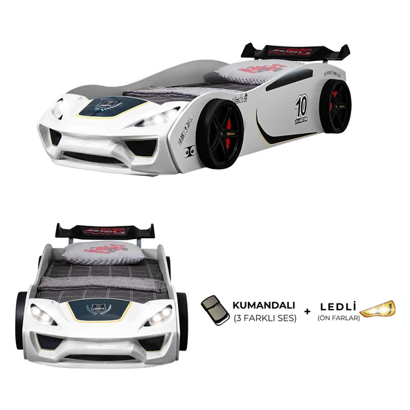 Vento Rüzgarlıklı Ledli Arabalı Yatak Kumandalı - Beyaz 90x190 cm
