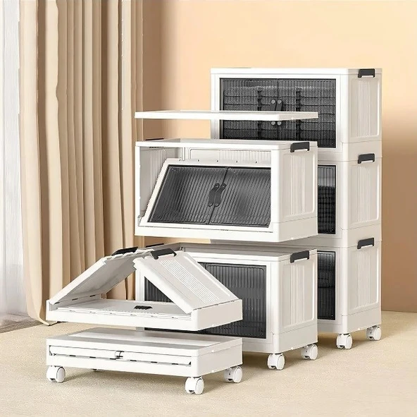 4 Katlı Portatif Dolap Çok Amaçlı Tekerlekli Mutfak Banyo Dolabı Beyaz - Resim 3