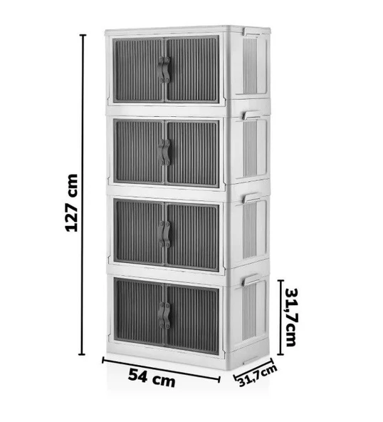 4 Katlı Portatif Dolap Çok Amaçlı Tekerlekli Mutfak Banyo Dolabı Beyaz - Resim 2