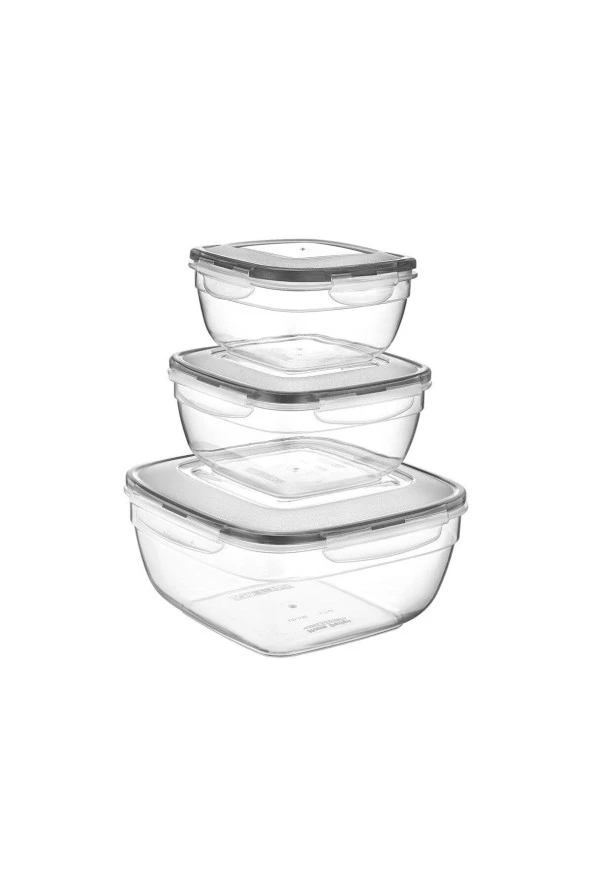 Fresh Box 3'lü Kare Saklama Kabı Seti 0,6 / 1 / 1,7 Lt