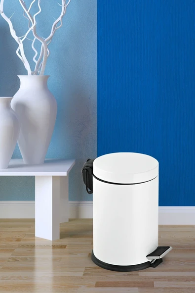 12 Litre Paslanmaz Pedallı Beyaz Çöp Kovası Ev Ofis Banyo Mutfak - 3