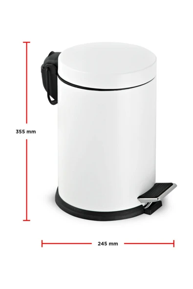 12 Litre Paslanmaz Pedallı Beyaz Çöp Kovası Ev Ofis Banyo Mutfak - Resim 5