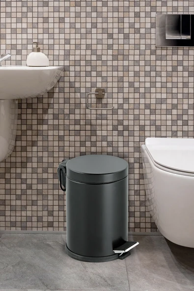 16 Litre Paslanmaz Pedallı Siyah Çöp Kovası Ev Ofis Banyo Mutfak - 3