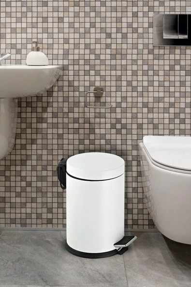 16 Litre Paslanmaz Pedallı Beyaz Çöp Kovası Ev Ofis Banyo Mutfak - Resim 2