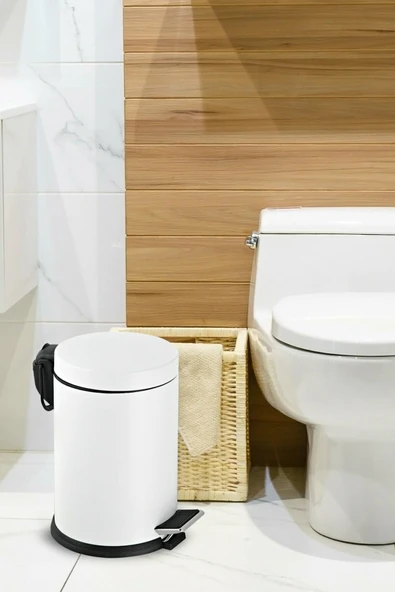 16 Litre Paslanmaz Pedallı Beyaz Çöp Kovası Ev Ofis Banyo Mutfak - 4