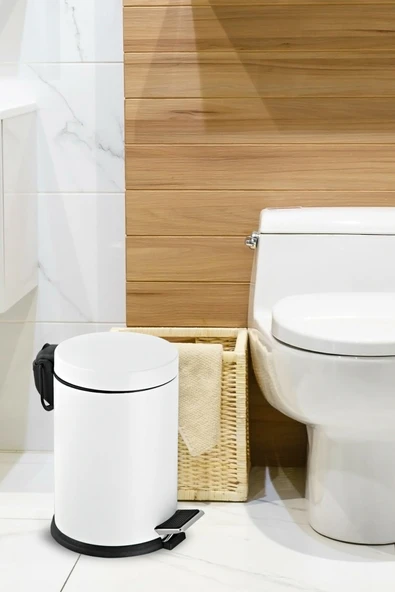 12 Litre Paslanmaz Pedallı Beyaz Çöp Kovası Ev Ofis Banyo Mutfak - 4