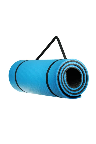 16 Mm Pilates Yoga Kamp Matı Taşıma Askılı Mavi Siyah - 3