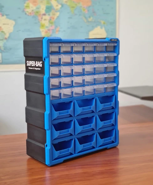 Monoblok Avadanlık Ve Çekmece 39 Gözlü Seti Hobby Organizer Düzenleyici 30 Çekmece 9 Avadanlık Mavi - 2
