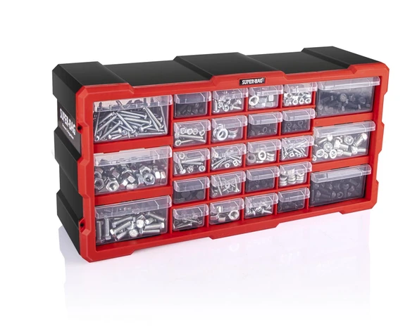 Super Bag Monoblok Çekmeceli Vida Boncuk Kutusu Organizer 26 Çekmece Vida Hobi Takım Çantası Sarı - 2