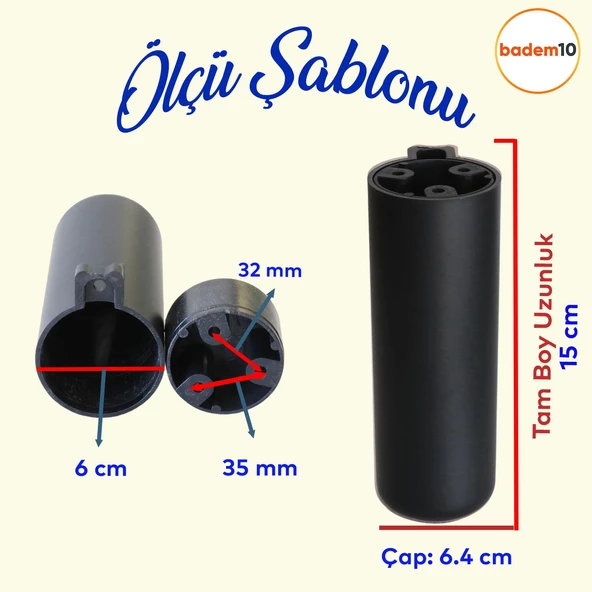 Kapsül Ayak Mobilya Yükseltici Sehpa Kanepe TV Ünitesi Koltuk Ayağı Baza Ayakları Mat Siyah 15 cm - 2