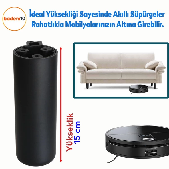 Kapsül Ayak Mobilya Yükseltici Sehpa Kanepe TV Ünitesi Koltuk Ayağı Baza Ayakları Mat Siyah 15 cm - 4