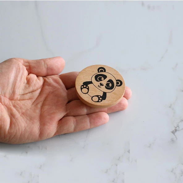 Ahşap Düğme Panda Desenli Kulp Tek Vidalı Çekmece Mutfak Mobilya Dolabı Dolap Kulpu Kulbu Kulpları - 3