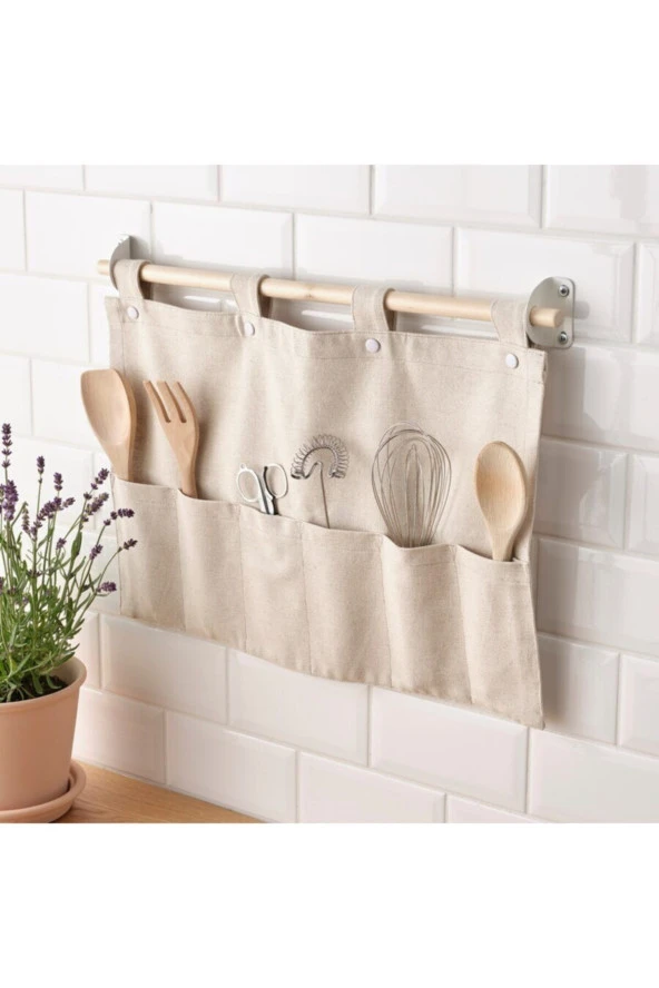 Nereby 45x60 Cm Duvar Rayına Asılabilir 6 Gözlü Natürel Düzenleyici Cep Organizer - Resim 2