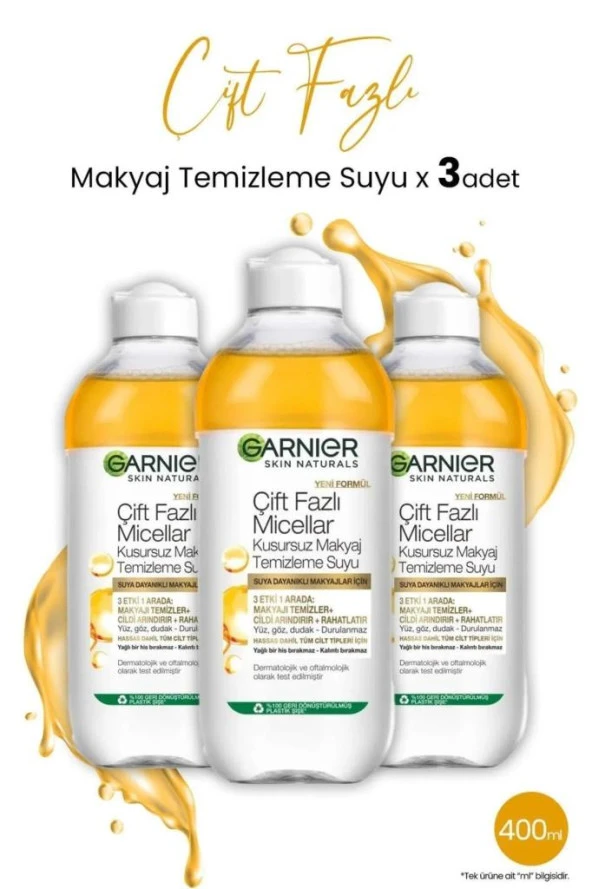 Garnier Micellar Temizleme Suyu Çift Fazlı Argan 400 ml x 3 Adet