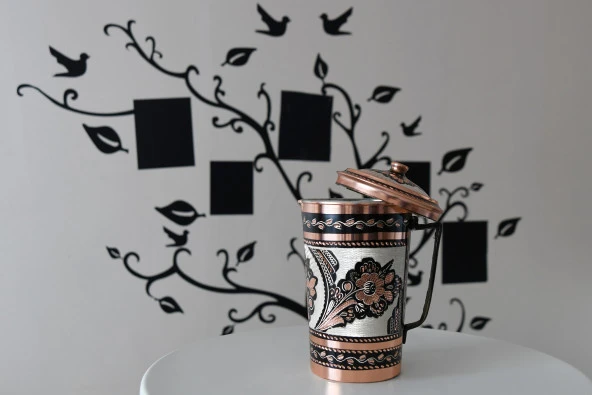 Erzincan El İşlemeli Bakır KONİK KAPAKLI SÜRAHİ MİNESİZ - 5