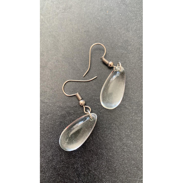 Şeffaf Renk Gece Mavi Neon Olan Damla Şekilli Gümüş Aksesuarlı Küpe Epoksi El Yapımı Hediyelik - Resim 4