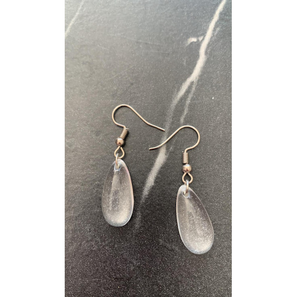 Şeffaf Renk Gece Mavi Neon Olan Damla Şekilli Gümüş Aksesuarlı Küpe Epoksi El Yapımı Hediyelik - Resim 5