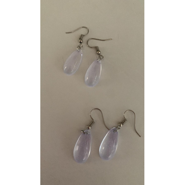 Şeffaf Renk Gece Mavi Neon Olan Damla Şekilli Gümüş Aksesuarlı Küpe Epoksi El Yapımı Hediyelik - Resim 6