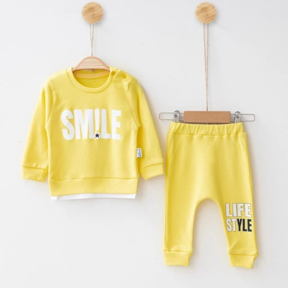 Mini Sempatik Smile Baskılı 2'li Bebek Takımı 157R