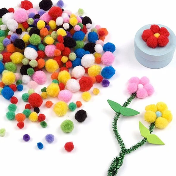 Renkli Ponpon Minik  Boy Rengarenk 1.5 CM  (50 Adet) - 2