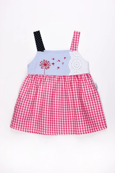 Kız Bebek Yazlık Elbise Dantel Detaylı Pötikareli Elbise - 5