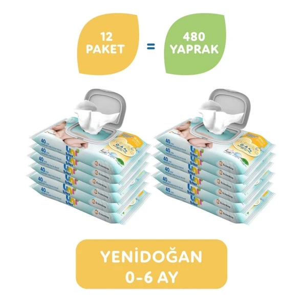 Uni Baby Yenidoğan Natural Islak Mendil 12X40 Adet 0-6 Ay