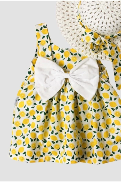 Kız Bebek Elbise Meyve Desenli Şapkalı Takım - 9
