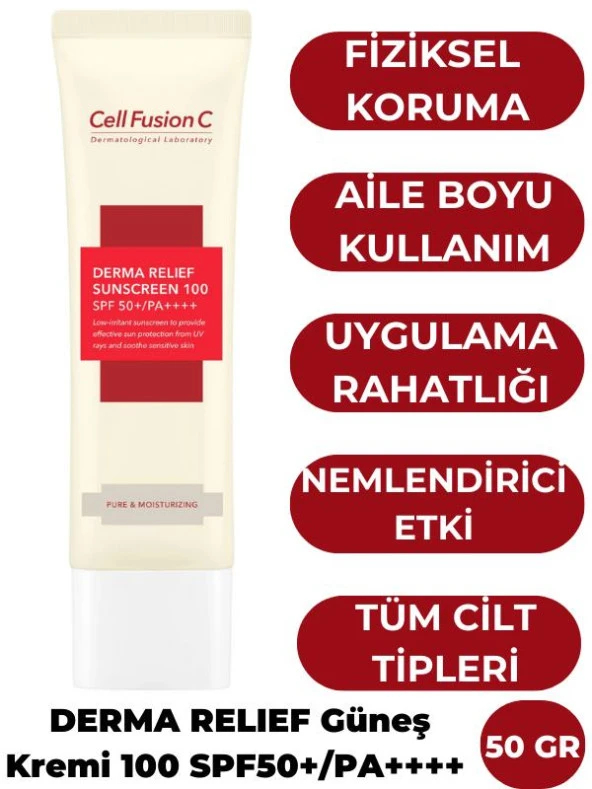 Cell Fusion C Derma Relief 100 Spf 50 /pa Tüm Cilt Tipleri Için Çocuklar Ve Yetişkinler Için Güneş Kremi 50 gr