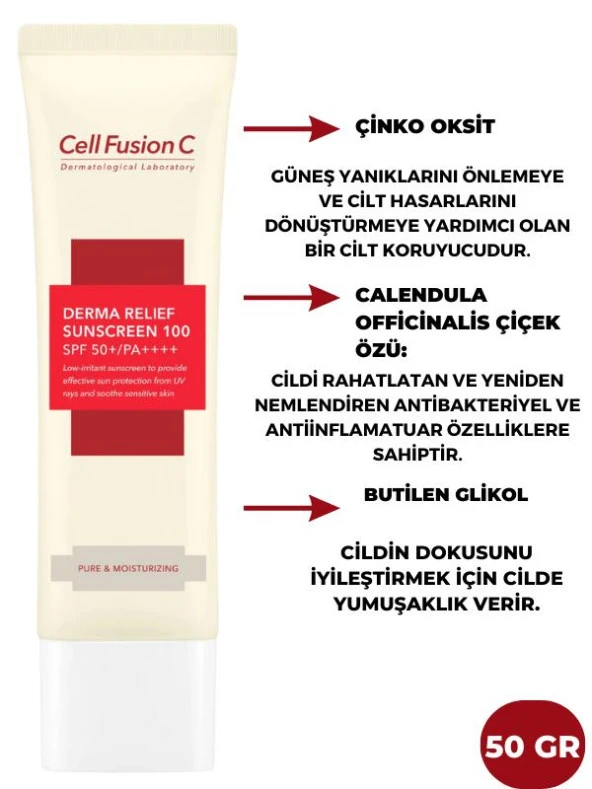 Cell Fusion C Derma Relief 100 Spf 50 /pa Tüm Cilt Tipleri Için Çocuklar Ve Yetişkinler Için Güneş Kremi 50 gr - 2