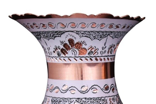 Erzincan El İşlemeli Bakır TOP VAZO BEYAZ - 3