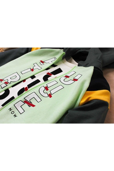 Future Baskılı Kapüşonlu Pamuk Bebek Takım 3’lü Takım hırka Sweatshirt Alt - 10