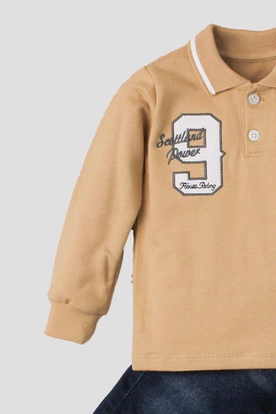 Polo bebek takımı yumuşak kot pantolonlu %100 pamuklu - Resim 4