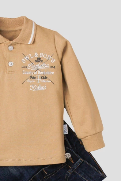 Polo bebek takımı yumuşak kot pantolonlu %100 pamuklu - Resim 3