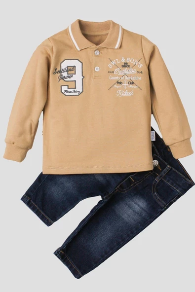 Polo bebek takımı yumuşak kot pantolonlu %100 pamuklu - Resim 7